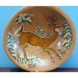 Granville Bowl Wildlife Birchland Deer Scene Painted By Manuel & Lucile Miller